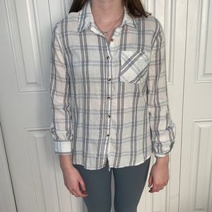 White and blue plaid button down